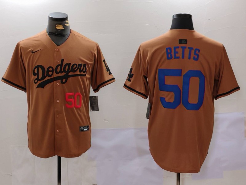 Men Los Angeles Dodgers #50 Betts army green joint name 2024 Nike MLB Jersey style 1->los angeles dodgers->MLB Jersey